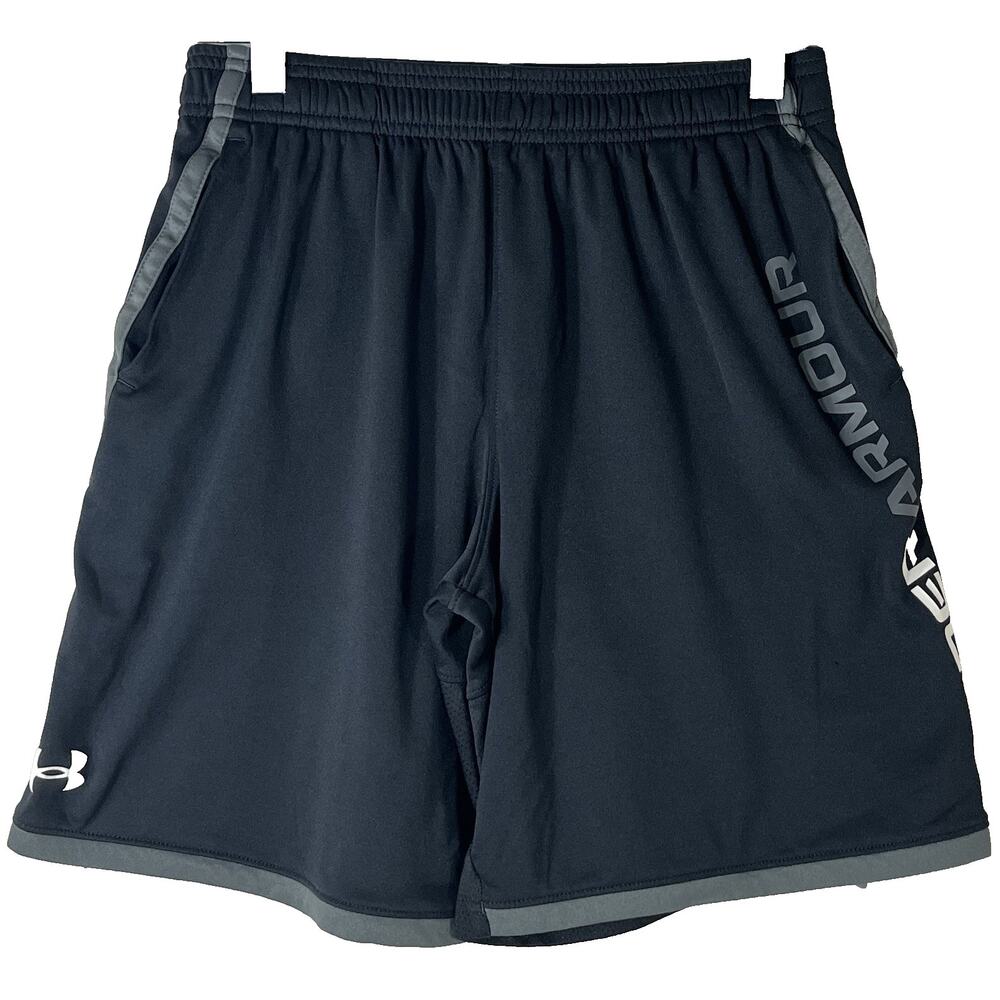 Under Armour Youth Boys Black Grey Elastic Waist Athletic Shorts Size L